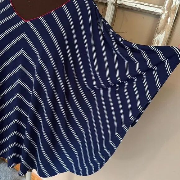 Susan Graver liquid knit blue white red poncho sleeve shirt size 1XL Americana U - Picture 3 of 9